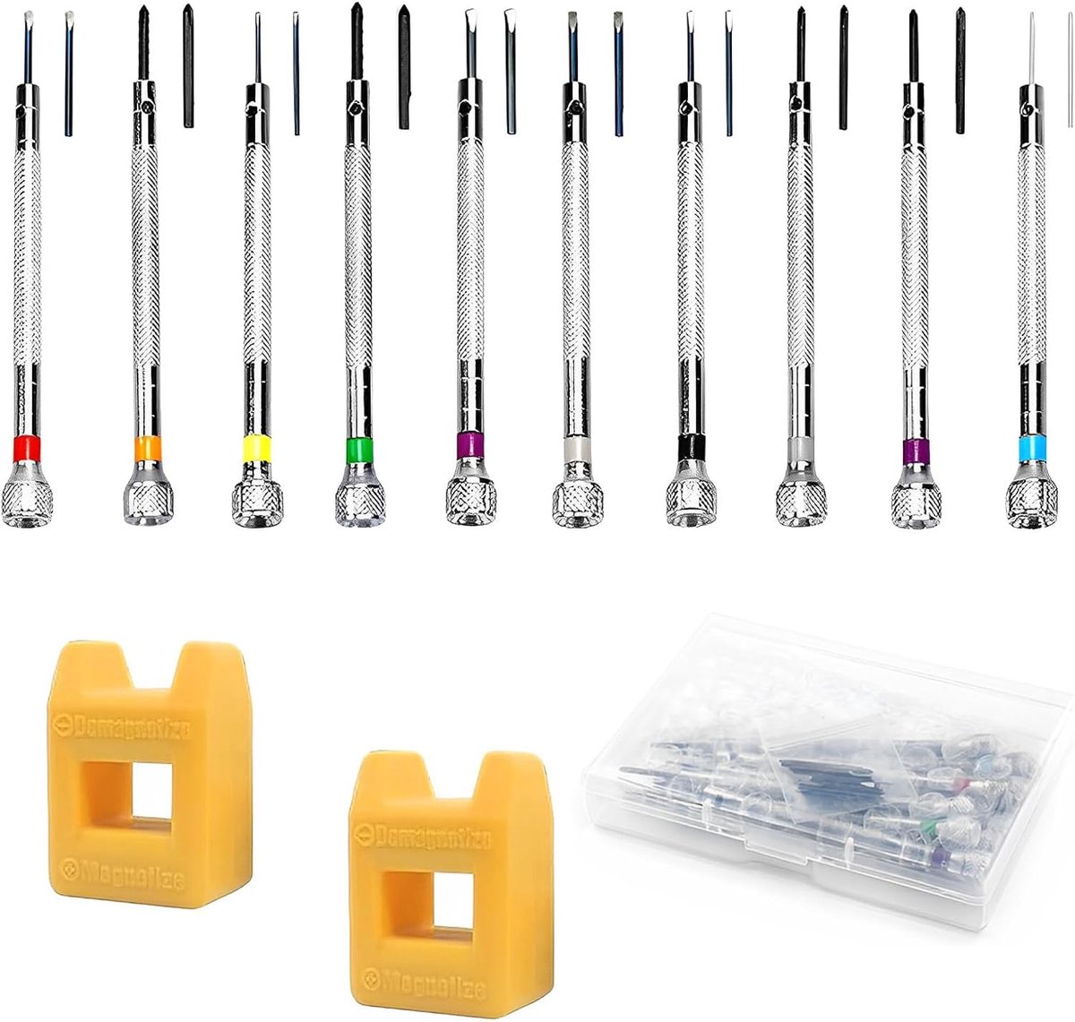 10pcs Precision Watchmaker Tools - Watch Repair Screwdriver Set - 0.6mm-2mm - Demagnetizer for Watches - Glasses - Jewelry - Horlogemakers