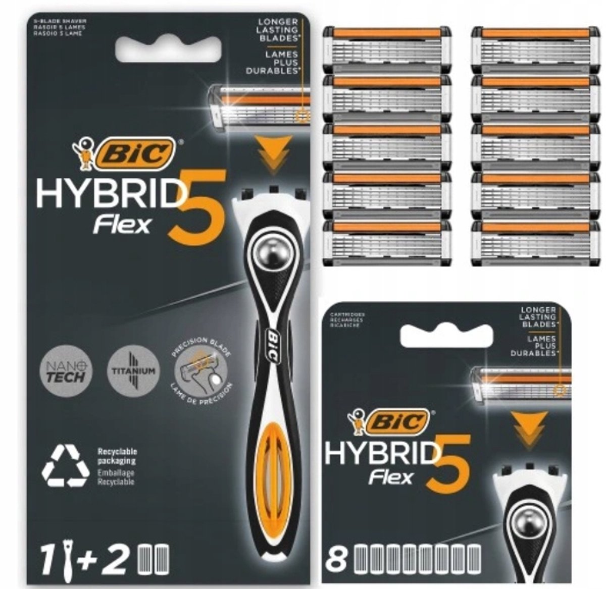 BIC Hybrid 5 Flex Scheerset: Scheermes + 10 Navulmesjes