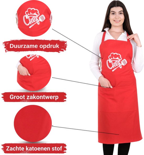 Tablier de chef Tavas 65 x 95 cm - Rouge - Tablier de cuisine avec 2 maniques - Coffret cadeau 3 pièces - Tablier femme - Qualité hôtelière