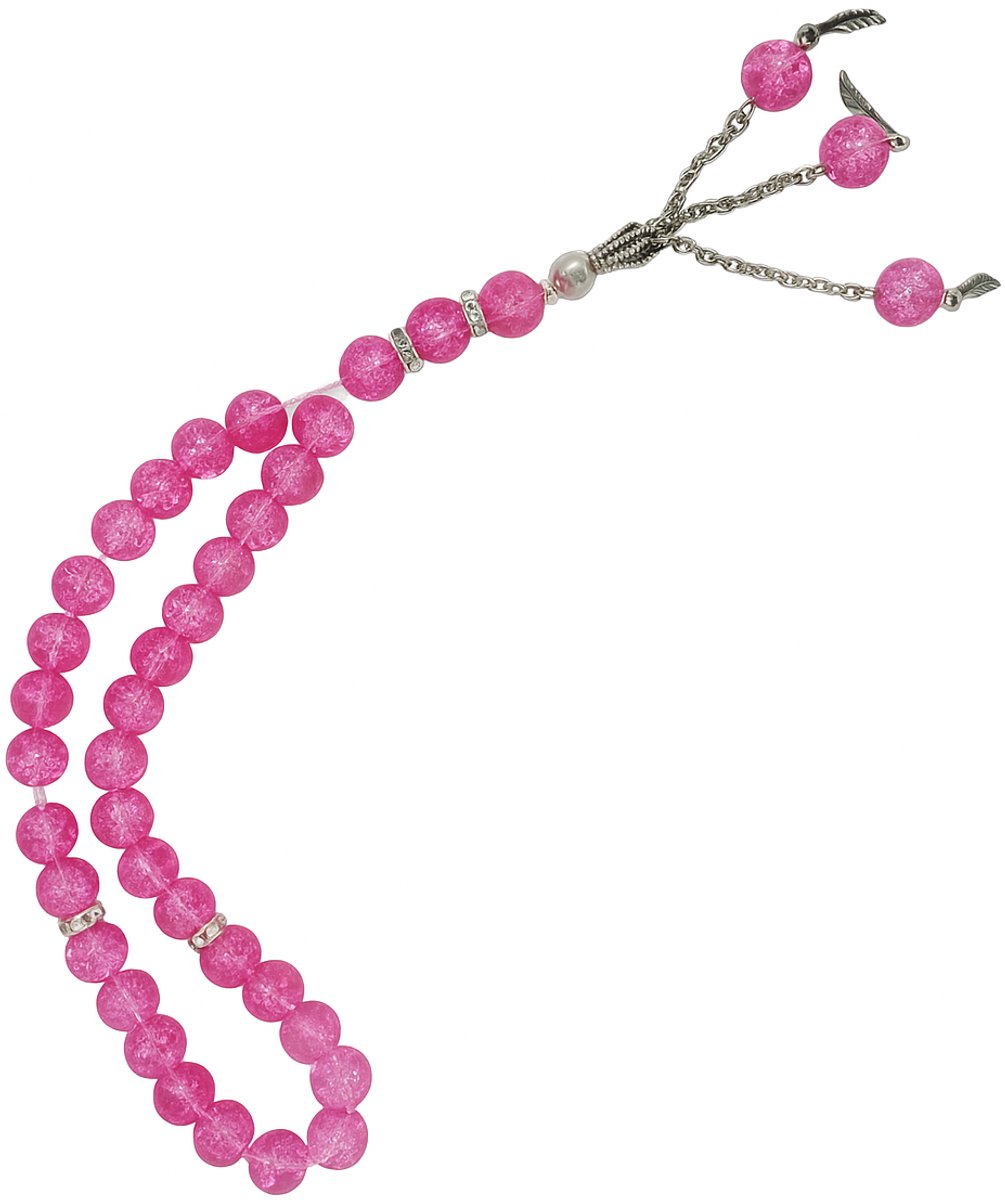 Baraka Treasures Luxe Kristal Tasbih - Tasbih - 33 Kralen - Crackle Glas - Islamitische Gebedskralen - Misbaha - Subha - Handgemaakte Kwaliteit - Voor Dhikr & Cadeau - Roze