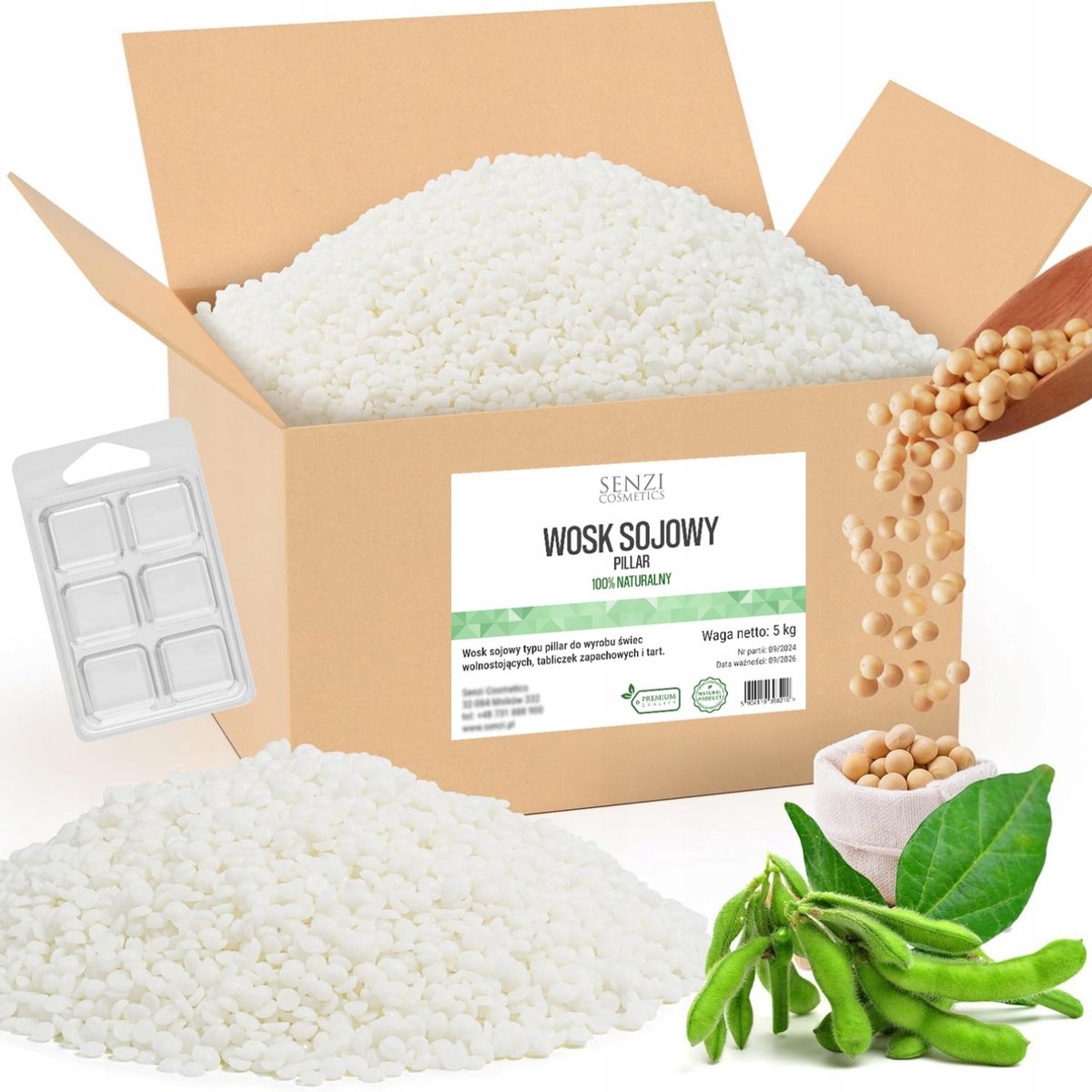 Natuurlijke Sojawas Pillar 5kg voor Vrijstaande Kaarsen + Gratis Vorm