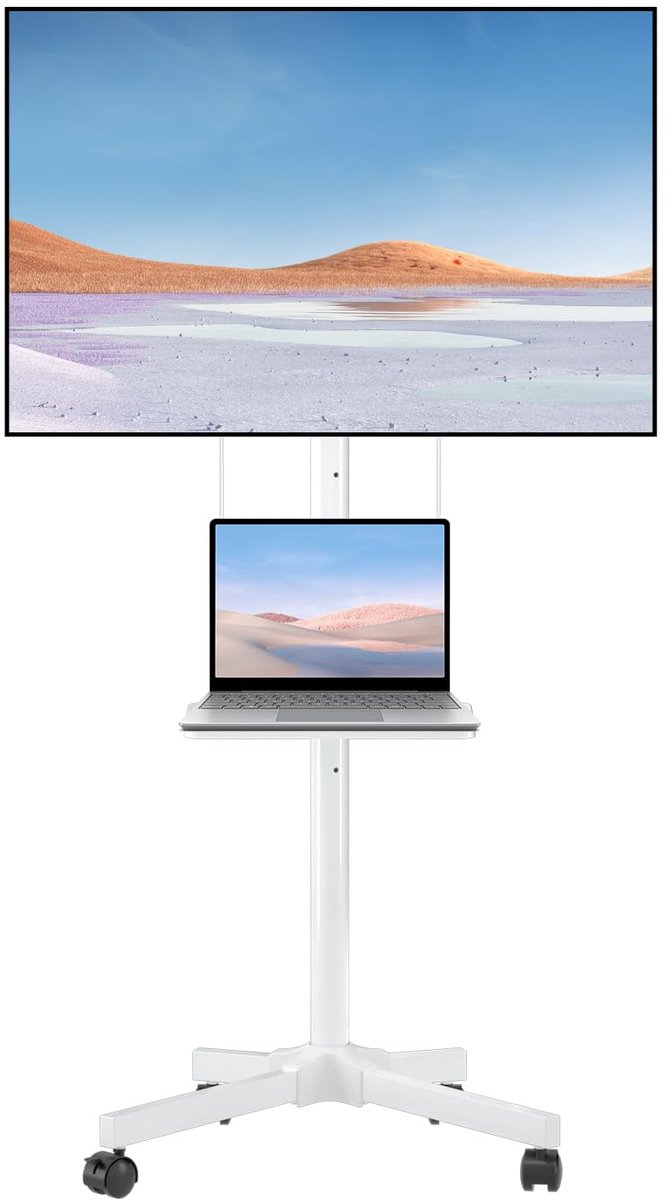 Unyqoos® Verstelbare mobiele tv-standaard met laptopplank en wielen voor 21-60 inch schermen