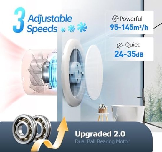 Manrose CF100T Centrifugaal badkamer/toilet afzuigkap ventilator met timer voor 100mm/4 kanaal