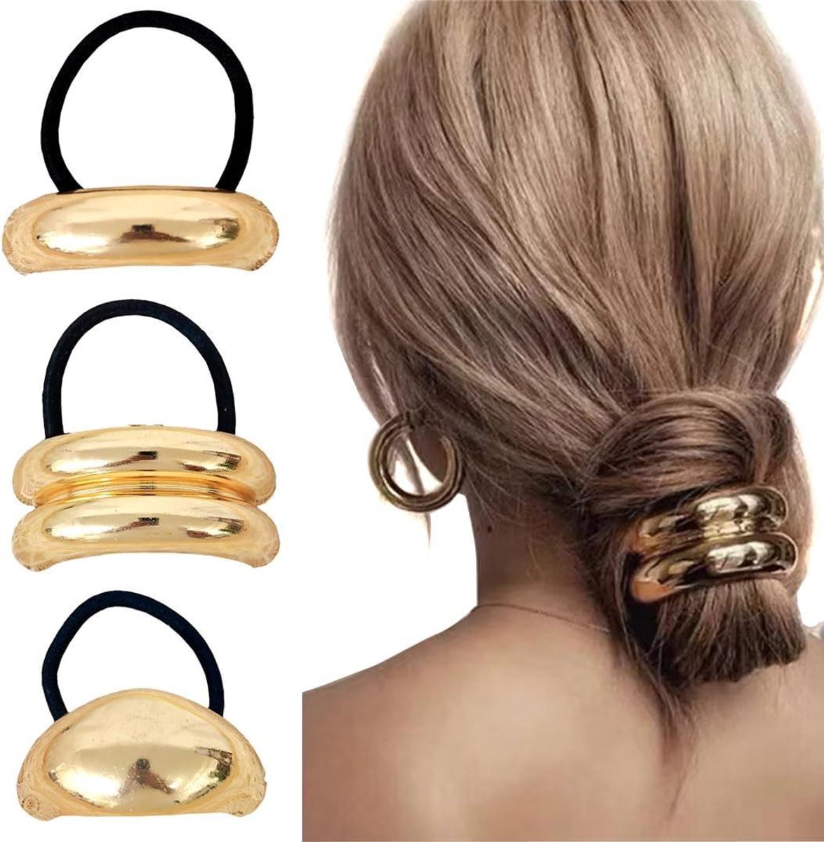 VVGoods - Punk Goud Metalen Haar Manchet Elastische Haarbanden Set voor Vrouwen