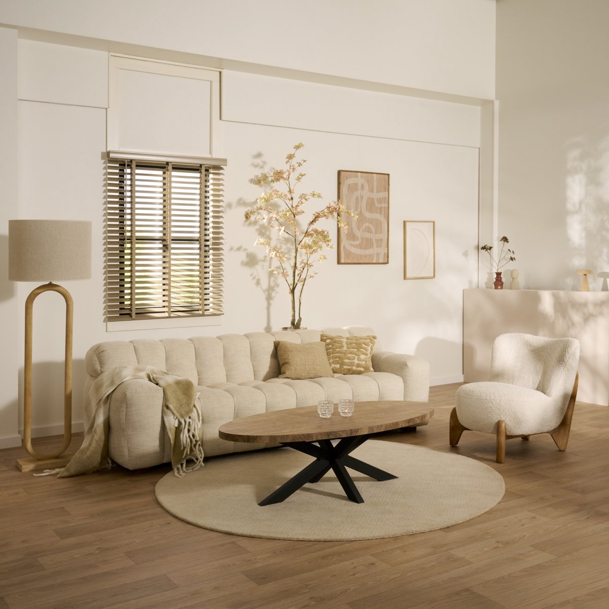 Woonexpress Salontafel Culemborg - Mango Houtlook - Bruin - 135x42x67 cm (BxHxD) - Ovale Tafel - Zwarte Spinpoot Hout - Mango/Hout - Naturel