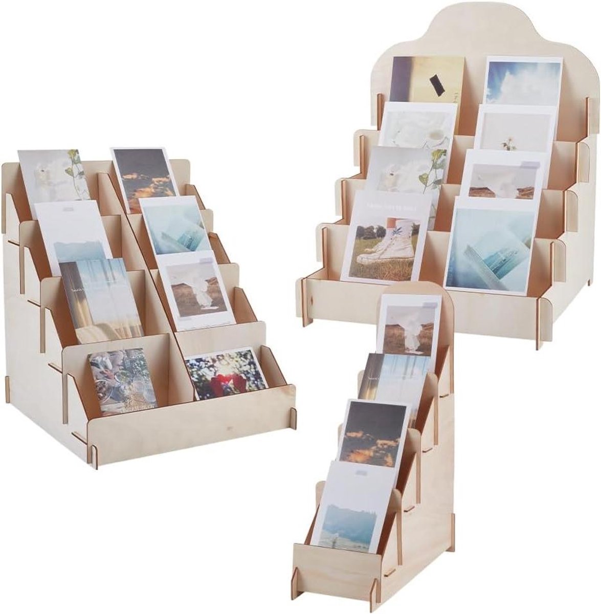 Wenskaart Display Stand - Houten Ansichtkaart Rack - Riser - Draagbare Verjaardagskaarten - Postkaarten Display - Houten Collector - Ansichtkaart Houder - Display Stand voor Kaarten - Natuurlijk Hout.