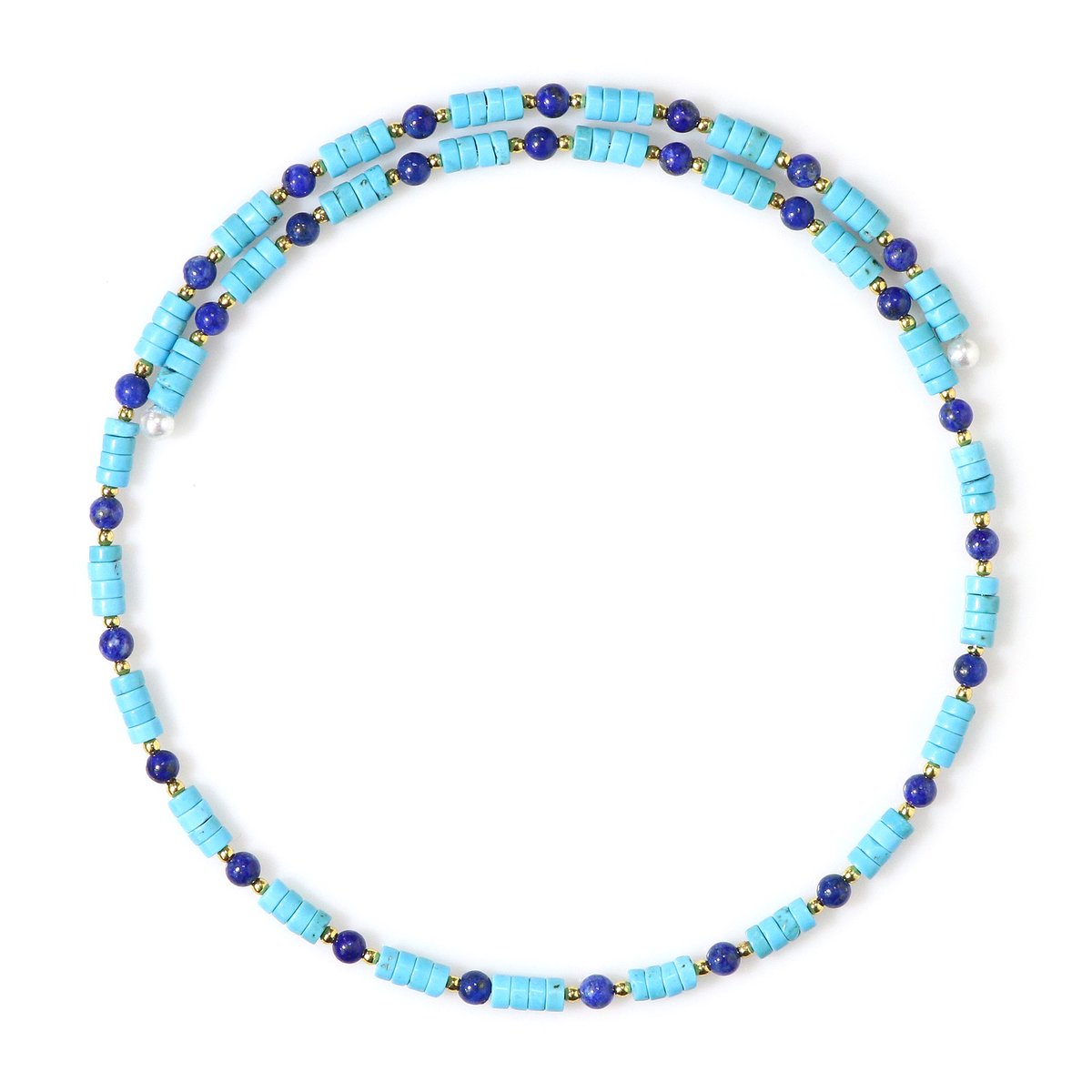 Cavill - Stalen Halsband met Blauwe Magnesieten 27 05 ct, Lapis Lazuli 19 71 ct en Gouden Hematiet 7 29 ct - Luxe Edelsteen Sieraad 31 5 cm
