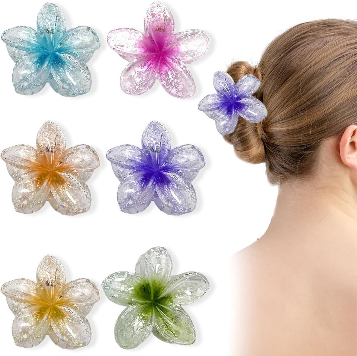 6x Elegante Haarspeld Bloemen - Antislip Kunststof Haarklemmen voor Dik & Lang Haar