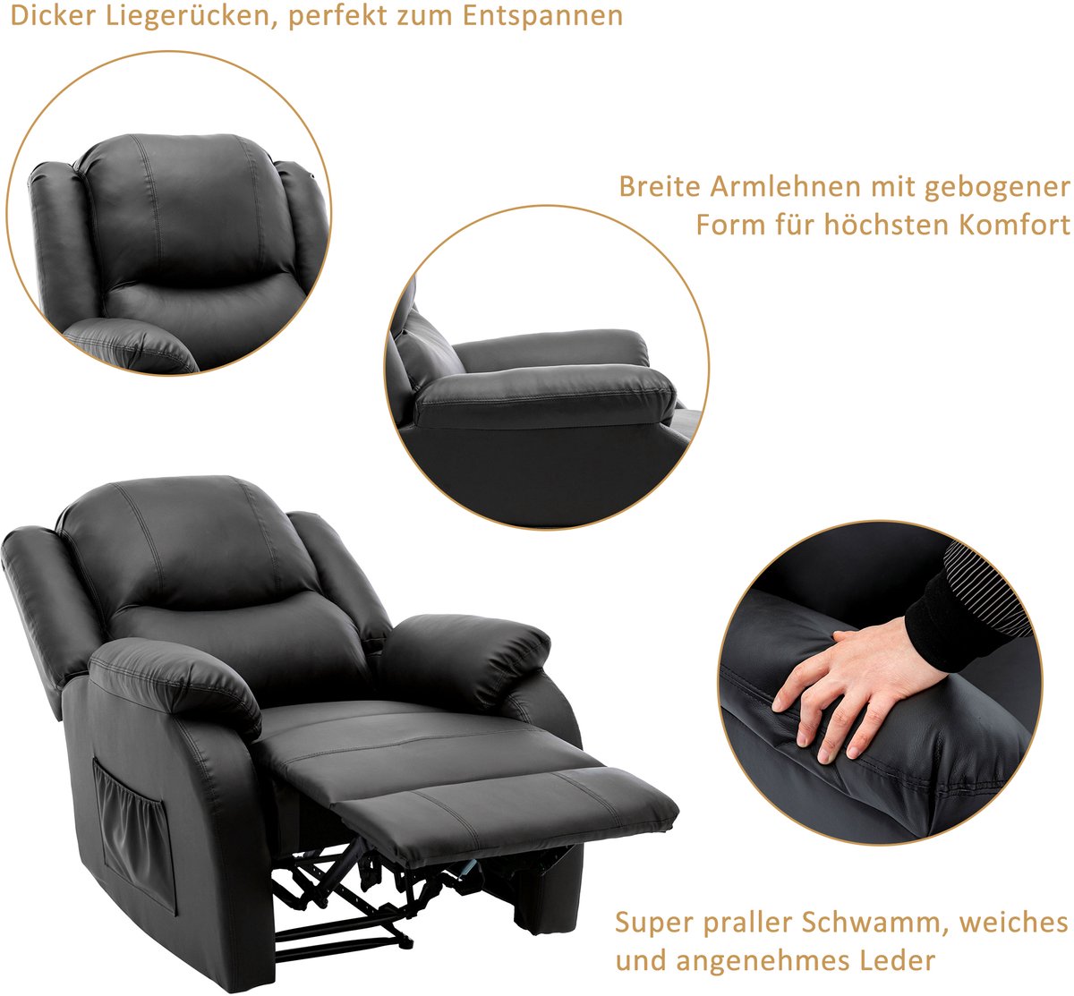 KaraBo Relaxstoel Recliner met Voetsteun - Handmatige Rugleuning - Zwart - afbeelding 3