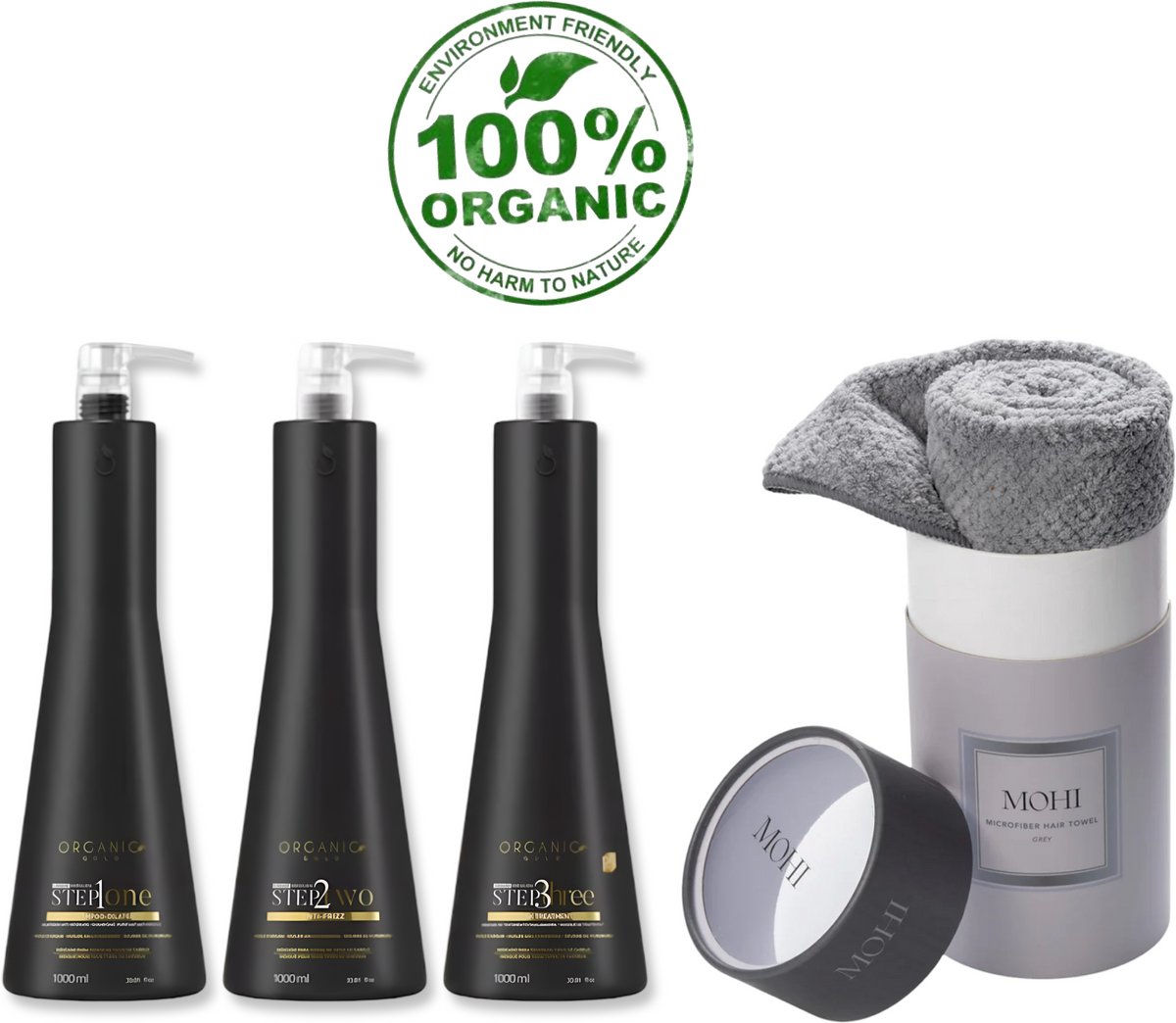 Organic Gold Keratin 3-Step Haarherstel & Protein Behandeling – Professioneel Salonresultaat