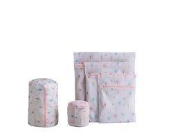 5 stuks - Waszakken - Met rits - Klein, middelgroot, groot, cilindrisch, met bh-vakje - Kleurrijk boompje - Waszakken van mesh - Machinewasbaar - Opbergtassen voor reiskleding - Wit roze