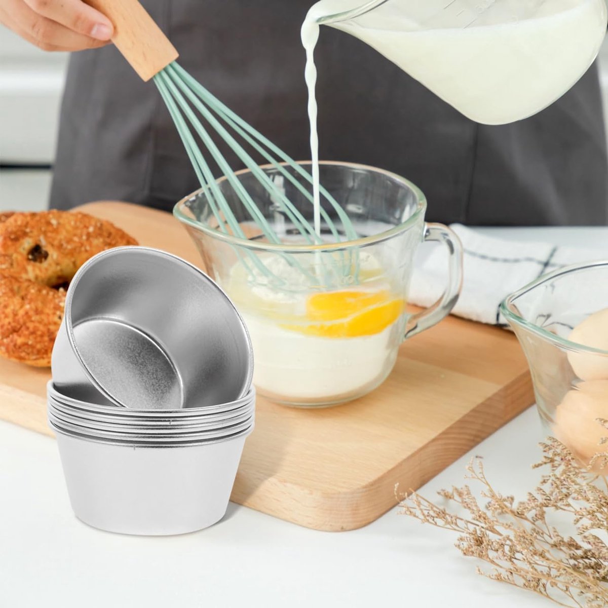 6 stuks - Puddingmallen - Timbaalvorm - Bakvorm - Taartvorm - Cakevorm - Popovervormen - Muffinvorm - bakgerei - voor eiertaartjes, pudding, cupcakes, hartige taarten - 9.5*7.3*5.1 cm - zilver – foto 2