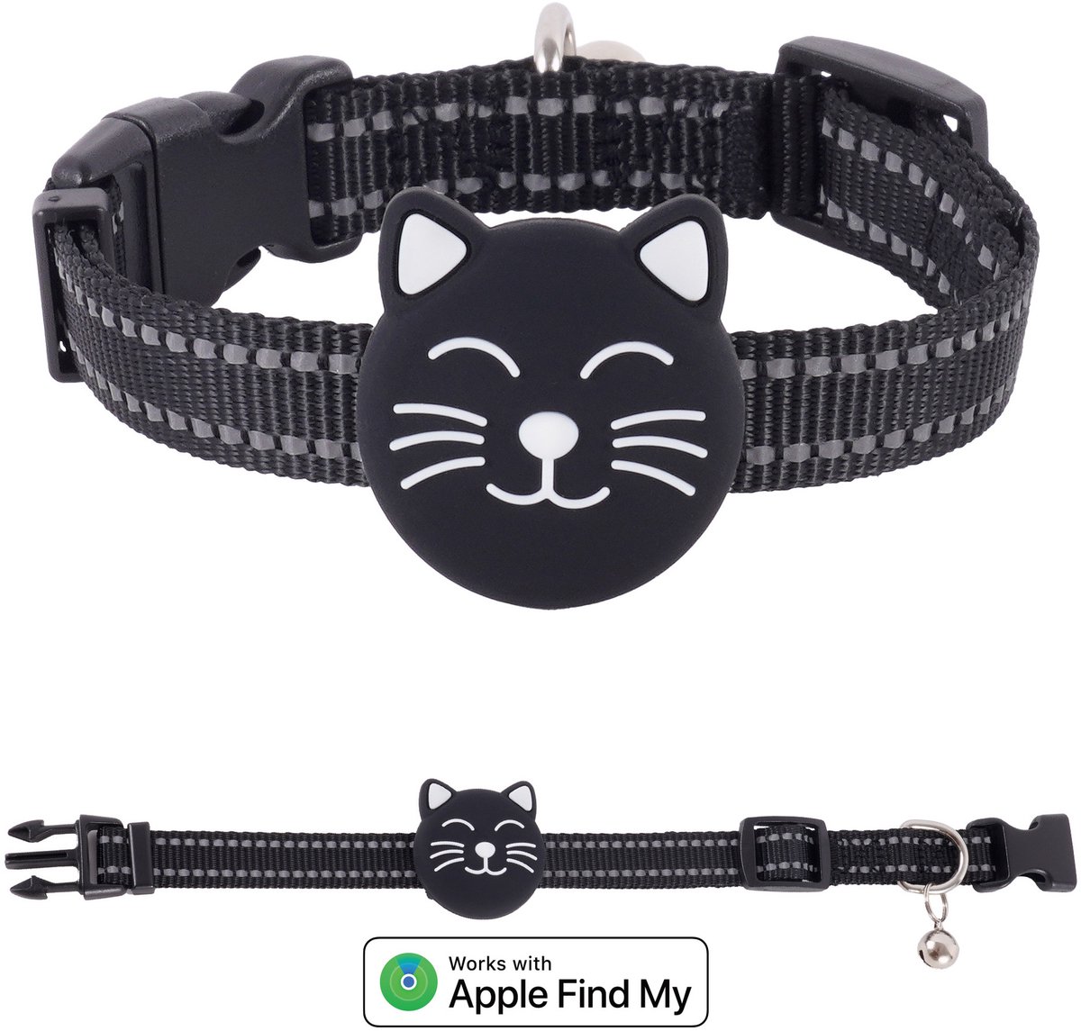 GPS KattenTracker - Zonder Maandelijkse Kosten - Werkt Met iOS - IP68 Waterdicht - CR2032 Batterij (1+ Jaar) - Verstelbare Nylon Halsband - Halsomtrek 28-39 cm - Zwart