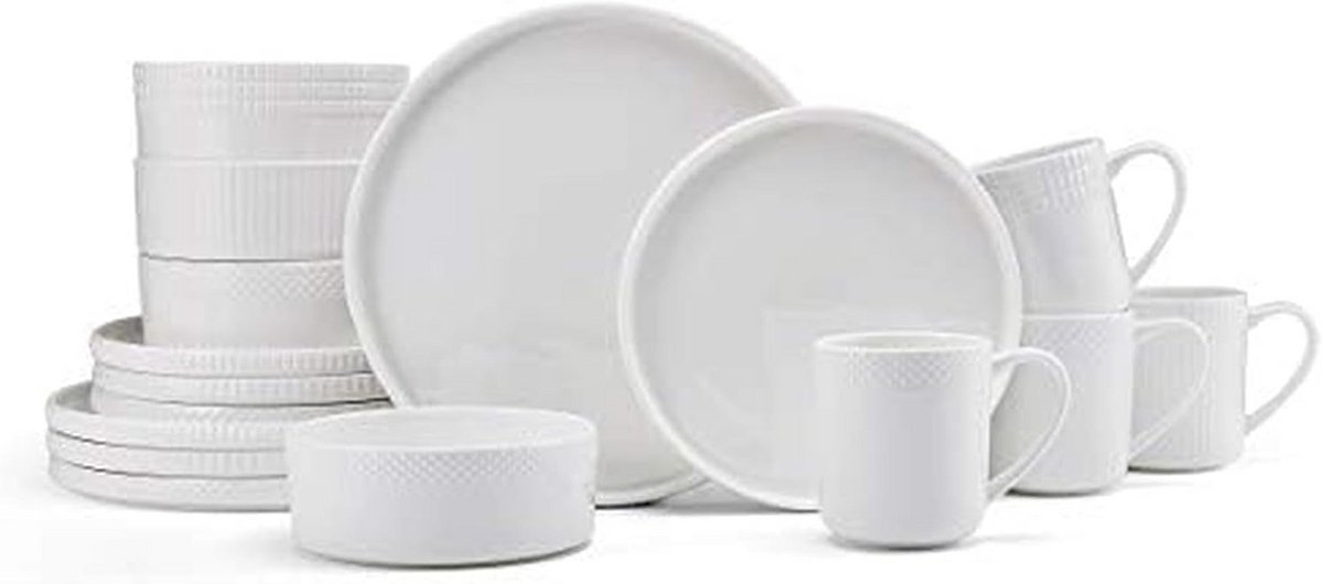 16-delige Witte Servies Set voor 4 Personen - Chipbestendig Bone China
