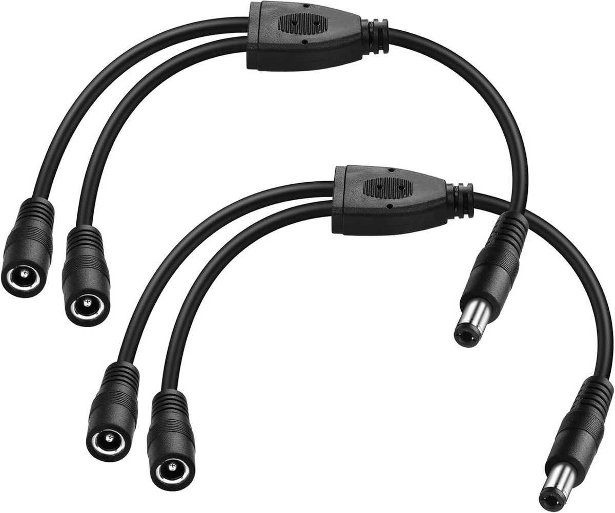 2x DC 5,5x2,5mm Y-Splitter Kabel 1 naar 2 Stroom Adapter voor CCTV Camera, LED Strip en DVR