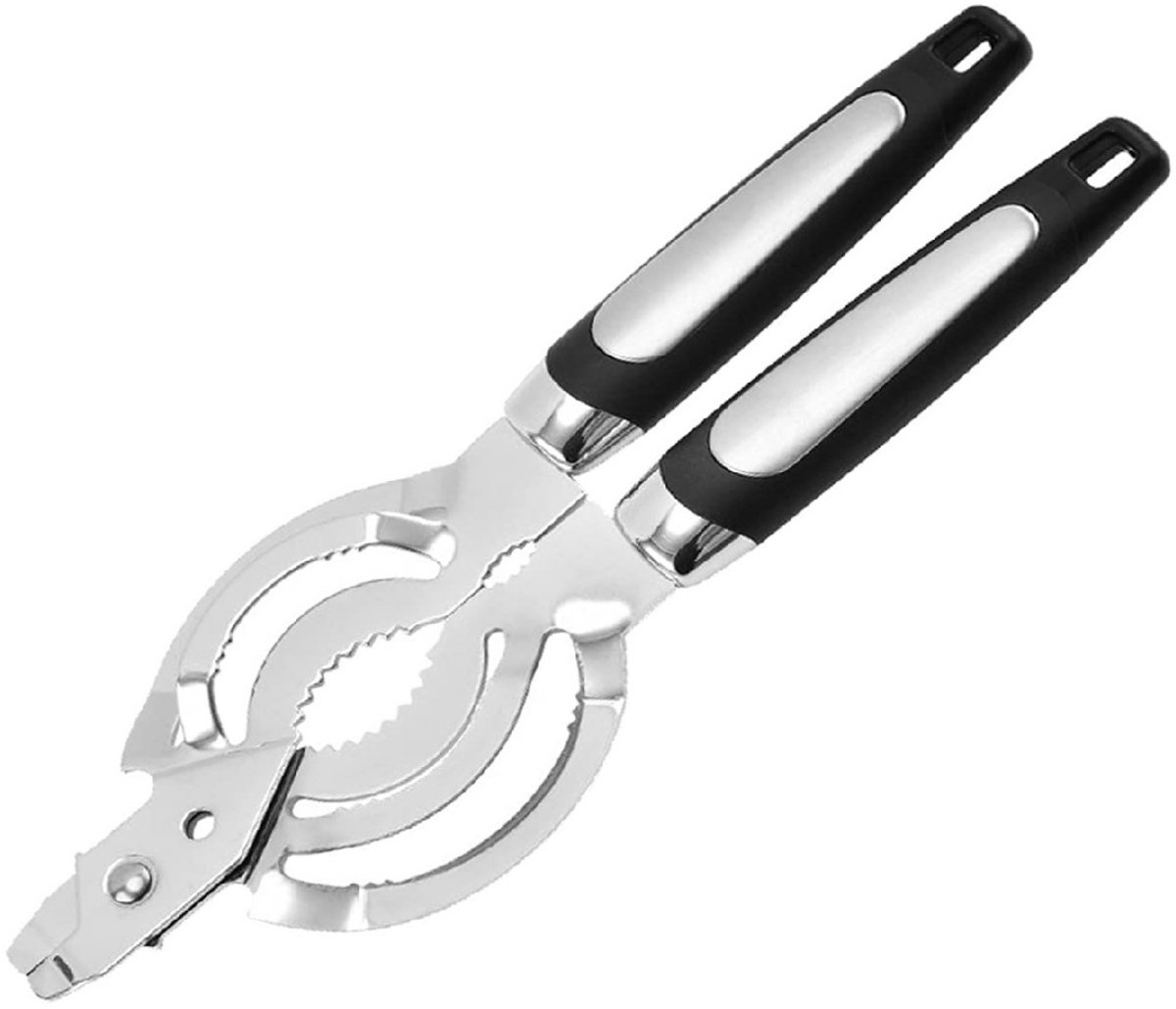 longziming -Multifunctionele Blikopener & Dekselopener – RVS Keukenblikopener met Ergonomische Handgreep en Ophangoog – Handmatig, Stevig en Veilig – Geschikt voor Blikken, Flessen en Deksels – Zwart