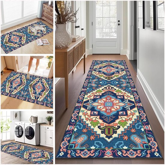 Vloerkleed voor hal, lang, voor keuken, woonkamer, slaapkamer, entree, wasruimte, antislip, wasbaar, absorberend, smal, hal, 100 x 200 cm