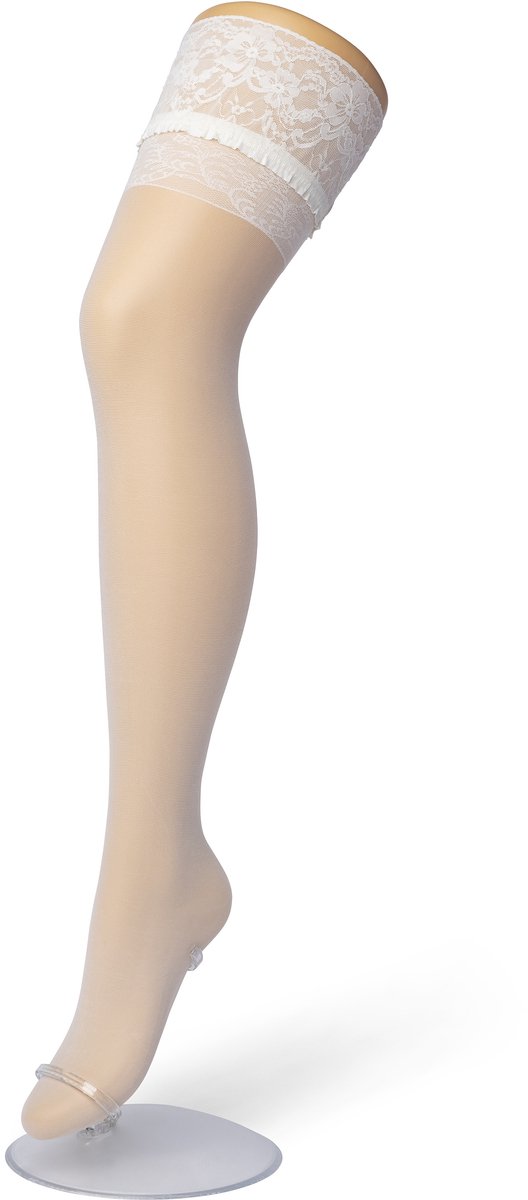 Bonnie Doon Dames Curvy Hold Up maat 50/54 (L/XL) Off White - Grote Maten - Brede Siliconen Band - Curvy Lace Hold Up - Zakt niet af - Plus Size - Panty zonder Broekje - Siliconenrand - Blijven Perfect Plakken - Panty Kousen - Ivory - BP201706.250