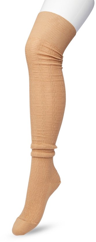 Bonnie Doon Bio Kabel Overknee kousen Dames Licht Bruin maat 36/42 - Klassiek Kabel patroon - Biologisch Katoen - Comfort - Classic Cable Overknee sokken - OEKO-TEX - Gladde Naden - Kniekousen - Duurzaam Huidvriendelijk - Macaroon - P53498.275