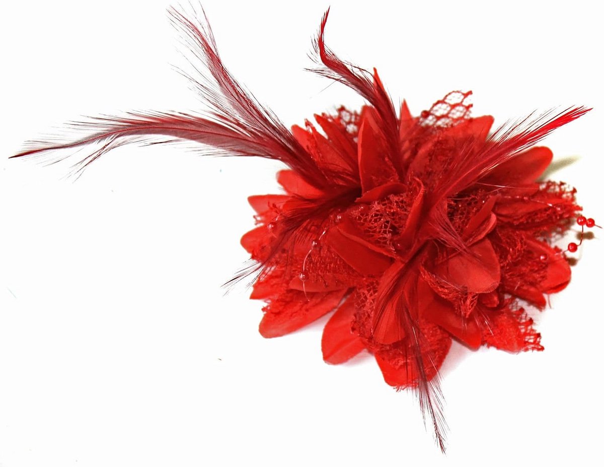 Elegante Rode Bloem Corsage Set: Haarspeld, Haarklem, Haarband en Fascinator
