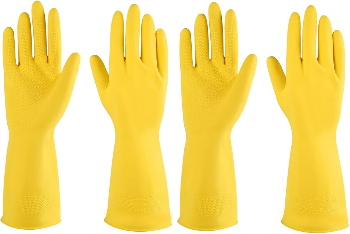 Set van 2 Duurzame Rubberen Afwas- en Huishoudhandschoenen (Maat XL, Geel)