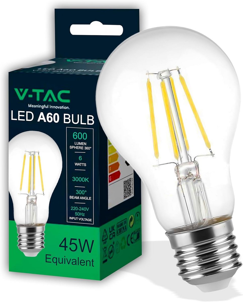 LED Filament Lamp E27 6W Warm Wit (3000K) - 600 Lumen - Energiezuinige Globe