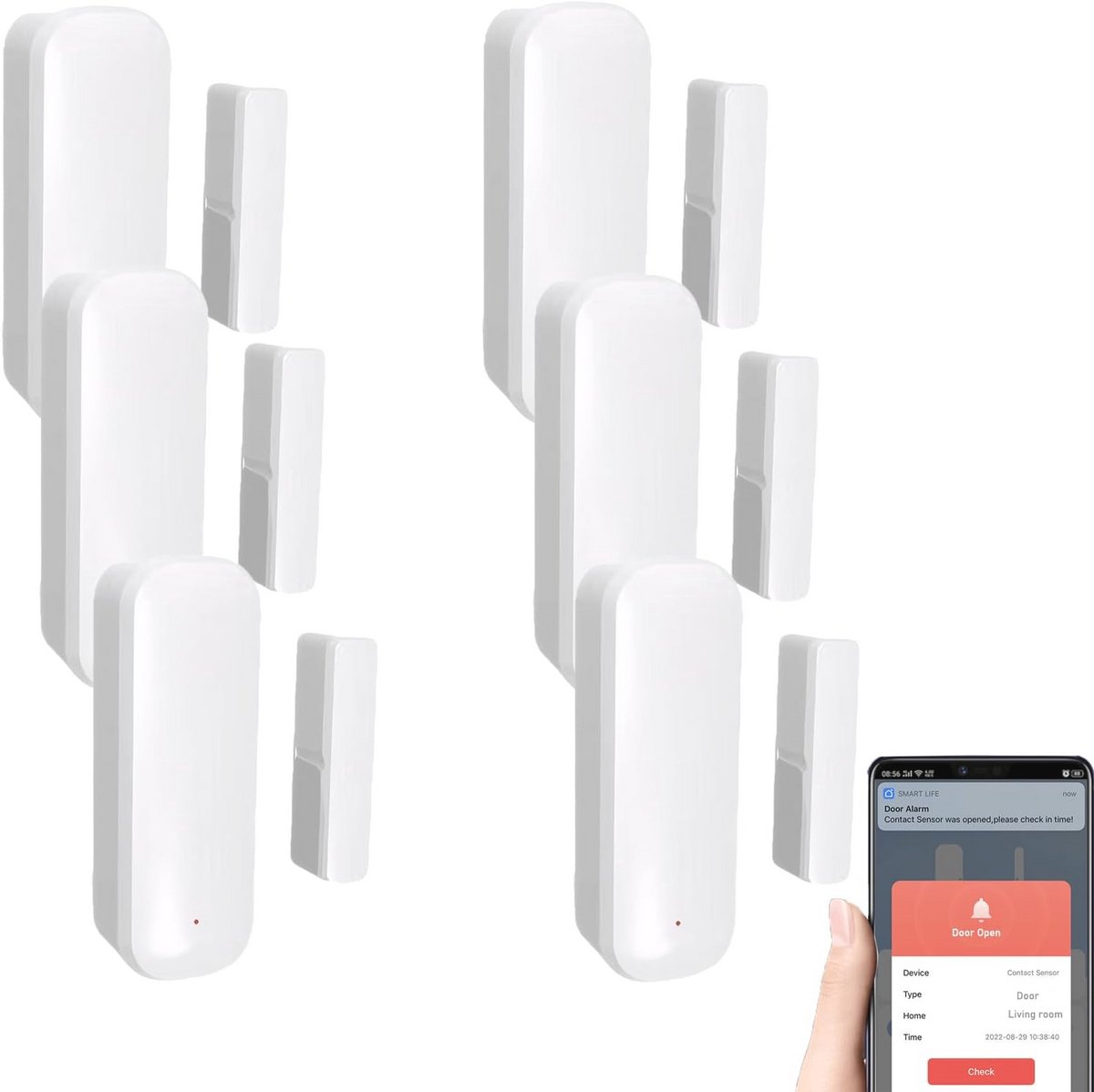6-Pack WiFi Deur- en Raamsensoren met Alarmfunctie - Slimme Draadloze Detectie