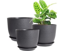 Grote moderne plantenpotten 30,5/25,4/22,9 cm - kunststof met drainagegaten voor binnen en buiten
