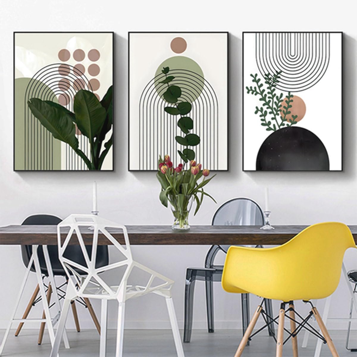 Moderne wandposterset met natuurthema - Abstracte botanische kunst - Bohemian wanddecoratie (3 stuks, 50 x 70 cm)