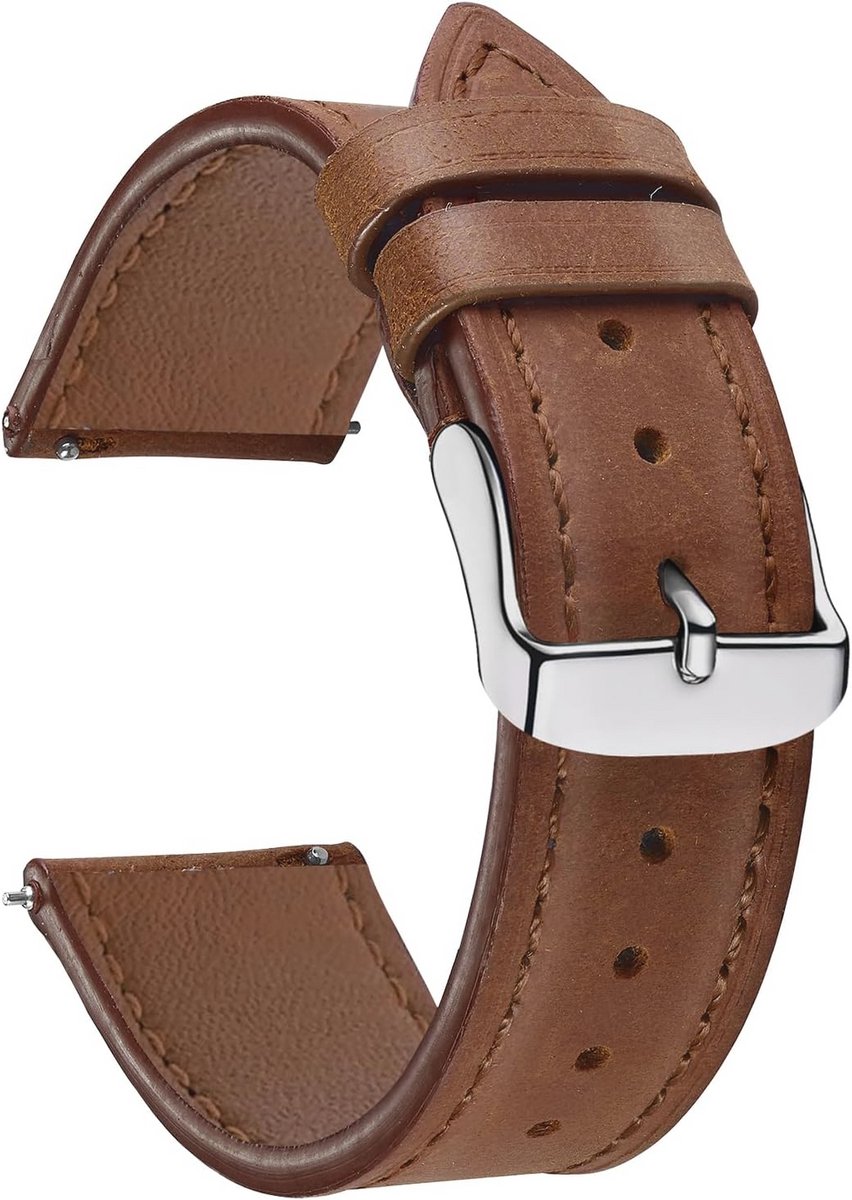 Verstelbare leren horlogeband voor 20 mm en 22 mm, zacht leer met roestvrijstalen gesp, armband voor dames en heren
