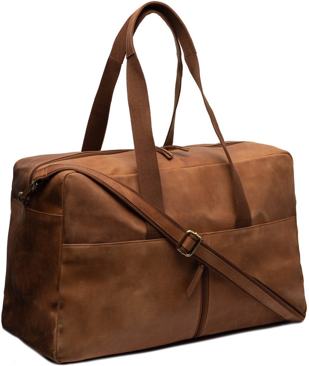Beocca Milo Leren Weekendtas - Reistas van Plantaardig Gelooid Leer - Handgemaakt - Handbagageformaat - YKK Rits - Inclusief Leren Etui - Duurzaam en Ruim - Bruin
