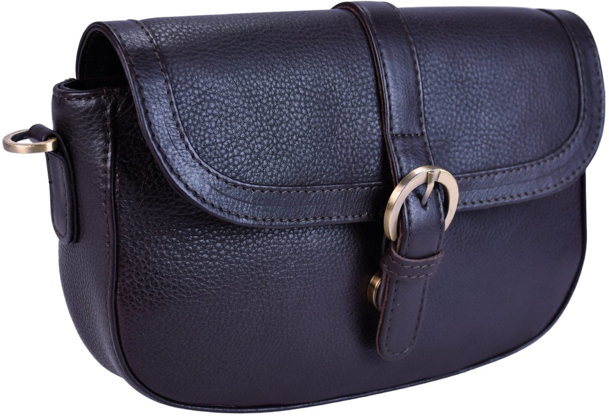 Beocca Maia Leren Schoudertas Dames - Crossbodytas van Plantaardig Gelooid Leer - Handgemaakt - Compact - YKK Rits - Gouden Details - Duurzaam - Donkerbruin