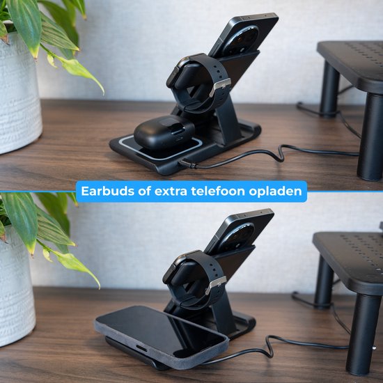 Nuvance Draadloze Oplader - 3 in 1 - 15W - Oplaadstation - Snellader - Wireless Charger - Geschikt voor Apple Smartwatch & Oortjes