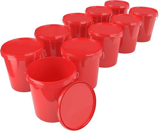 Emmer met deksel, 16 liter, luchtdicht en stevig, voedselveilig, leeg met handvat, deksel, voedselveilig, chemicaliën, muurverf, afwasmiddel, lijm, zwart, 1 stuk