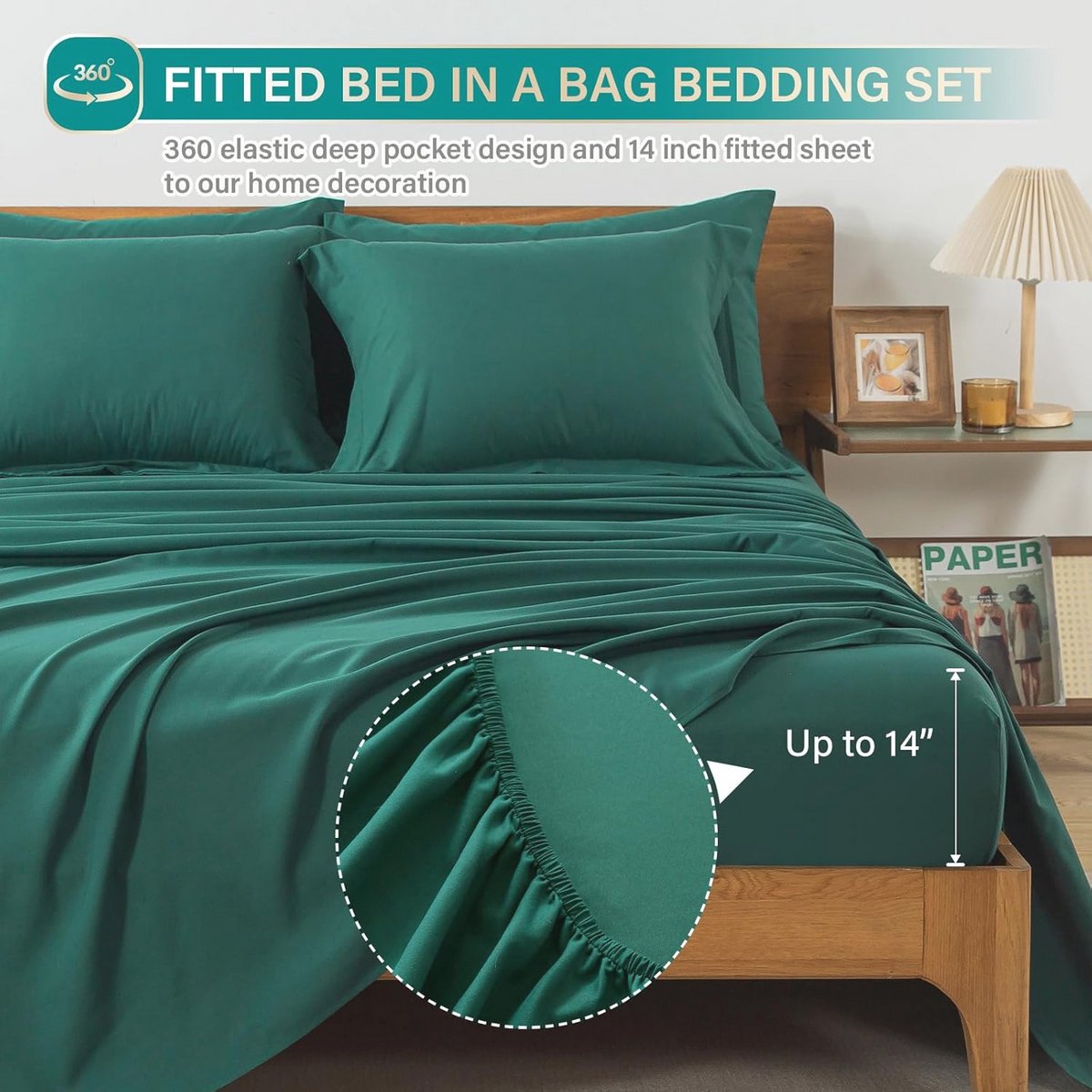 Volledige dekbedsets 7 stuks voor alle seizoenen - Donkergroen met dekbed, kussenslopen, laken en hoeslaken – foto 6