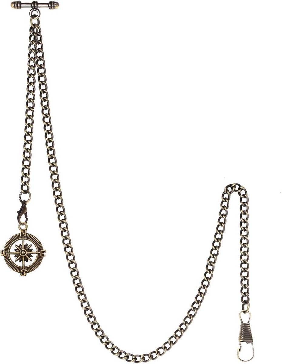 Mannen Pocket Horloge met Antiek Kompas Design en Curb Link Sleutelhanger