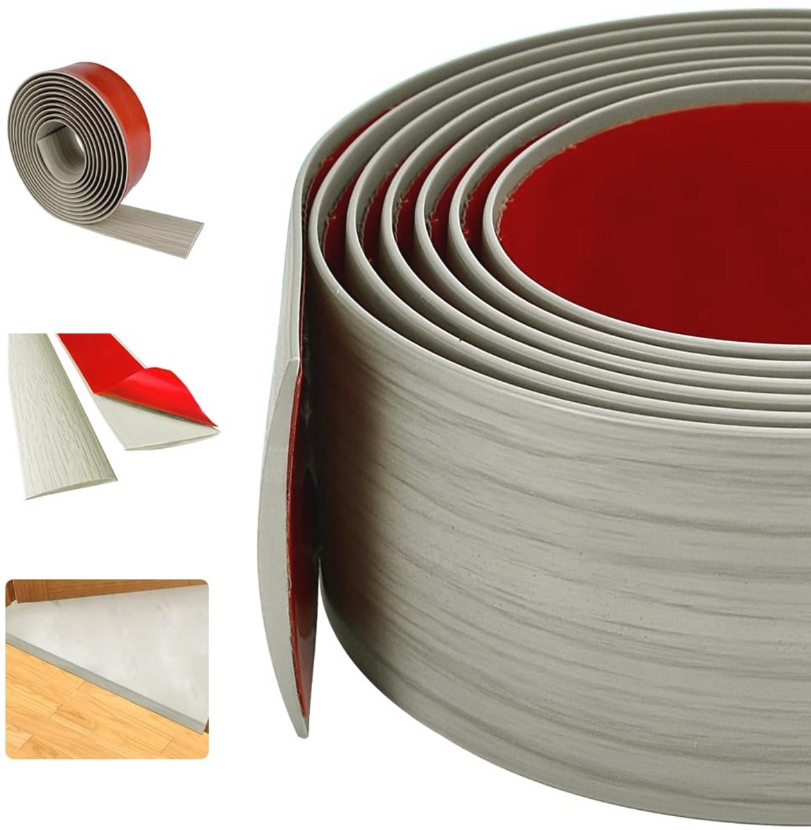 Zelfklevende PVC Vloerovergangsstrip - Grijs 50mm - Voor Laminaat- en Vloertegels