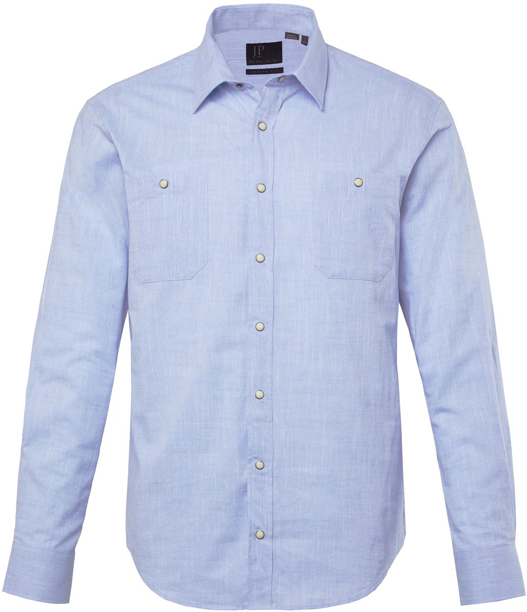 JP 1880 - Heren - Overhemd met linnenlook lange mouwen kentkraag Modern Fit - Lichtblauw - Maat 8XL