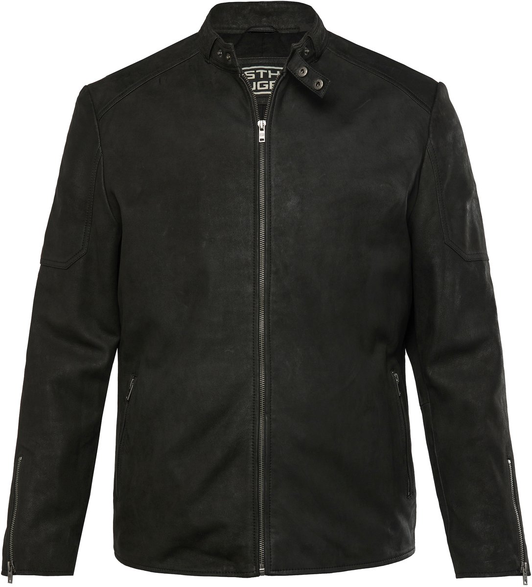STHUGE - Heren - Leren bikerjas lamsnappaleer metalen rits - Zwart - Maat 5XL