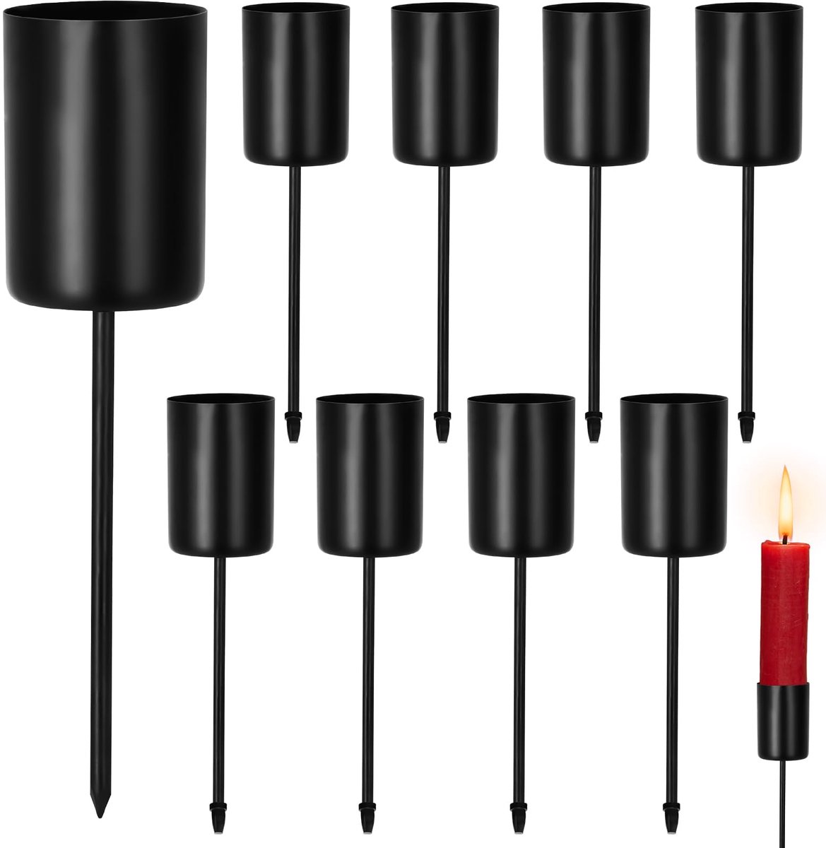 Unyqoos Set van 8 metalen kaarsenhouders voor adventskrans en kerstdecoratie zwart