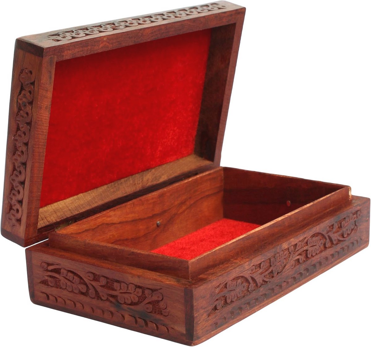 Handgemaakte houten juwelendoos - Organisator voor sieraden met bloemenhandsnijwerk - Perfect cadeau voor vrouwen