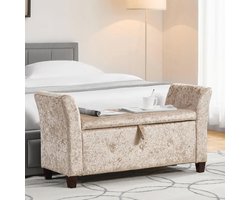 Opbergpoef met Deksel - Stoere Kist voor Zitting en Opslag - Luxe Fluweel in Licht Grijs