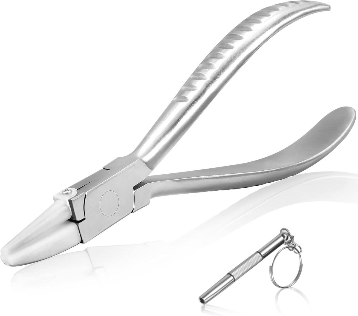 Stainless Steel Semi-Round Pliers for Glasses Repair - 15.5 cm with Nylon Jaws and Screwdriver