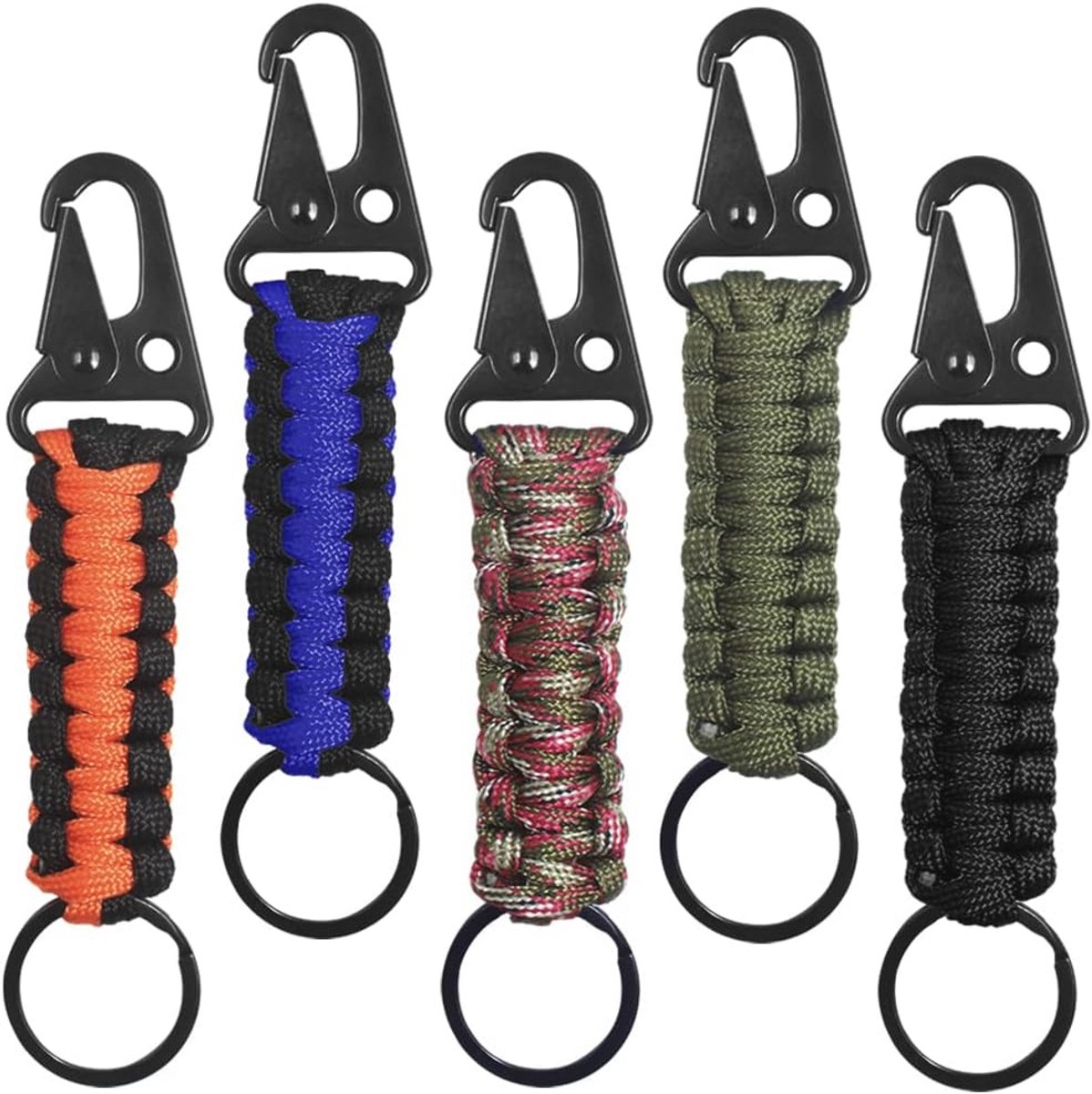 Paracord Sleutelhangers 5 Stuks met Karabijnhaak - Gevlochten Sleutelhanger Lanyard voor Outdoor Activiteiten