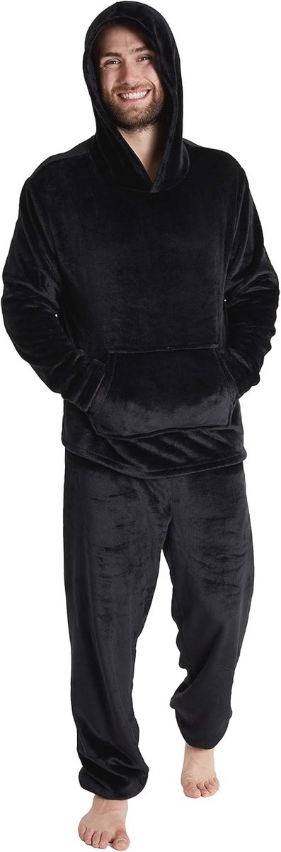 Heren Fleece Pyjama Set met Fluffy Hoodie - Zacht en Comfortabel