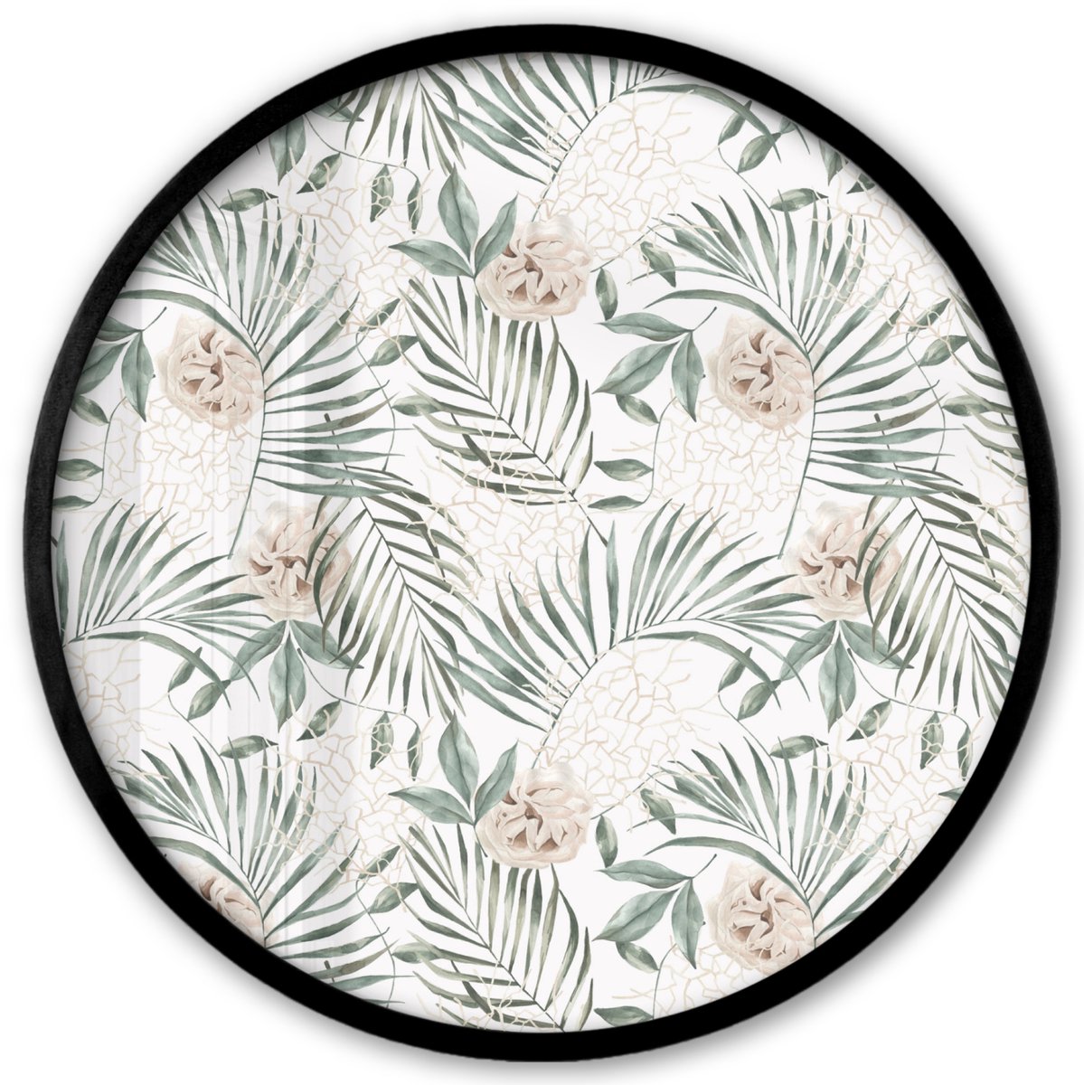 FrameYourWall Poster in lijst Rond - Fotolijst 40x40 cm - Posters - Monstera - Palmblad - Jungle - Tropisch - Ronde posterlijst zwart - Decoratie - Wanddecoratie woonkamer - Muurdecoratie slaapkamer Multicolor