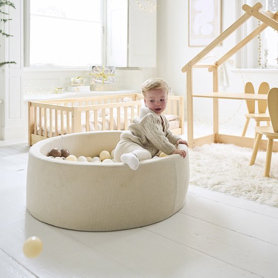 Petite Amélie Ballenbak Rond - 90x30 cm- Ballenbad incl. 200 ballen - Beige corduroy — afbeelding 3