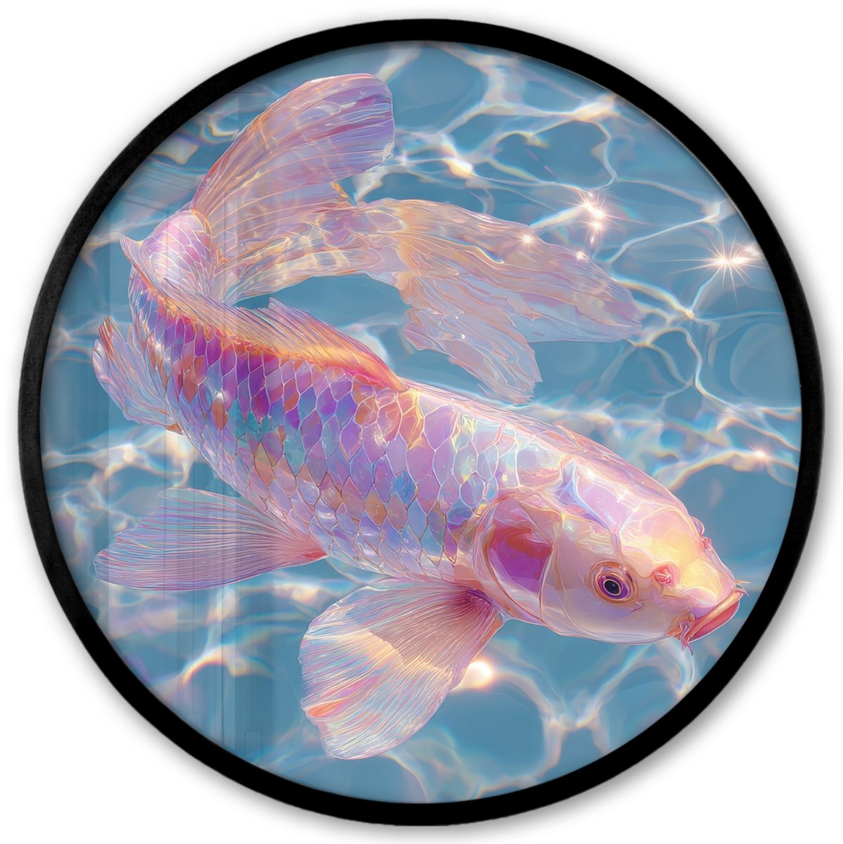 FrameYourWall Poster in lijst Rond - Fotolijst 40x40 cm - Posters - Vis - Water - Blauw - Licht - Ronde posterlijst zwart - Decoratie - Wanddecoratie woonkamer - Muurdecoratie slaapkamer