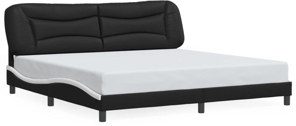 Tweepersoonsbed | Dubbelbed | Volwassenenbed | Bedframe zonder matras "Hvar" kunstleer zwart en wit 200x200 cm