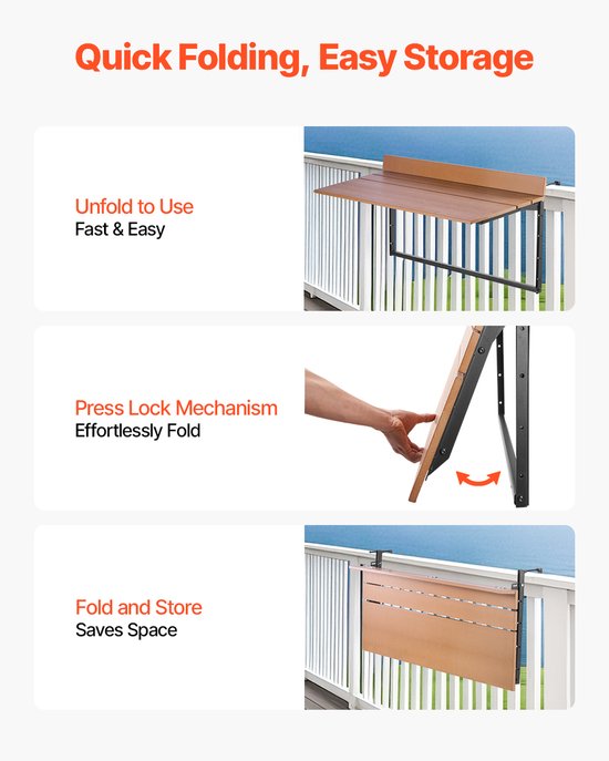 VEVOR Balkontafel Hangtafel Balkon Hangtafel Opvouwbaar Opvouwbare tafel 1000x345mm van Merkloos — afbeelding 4